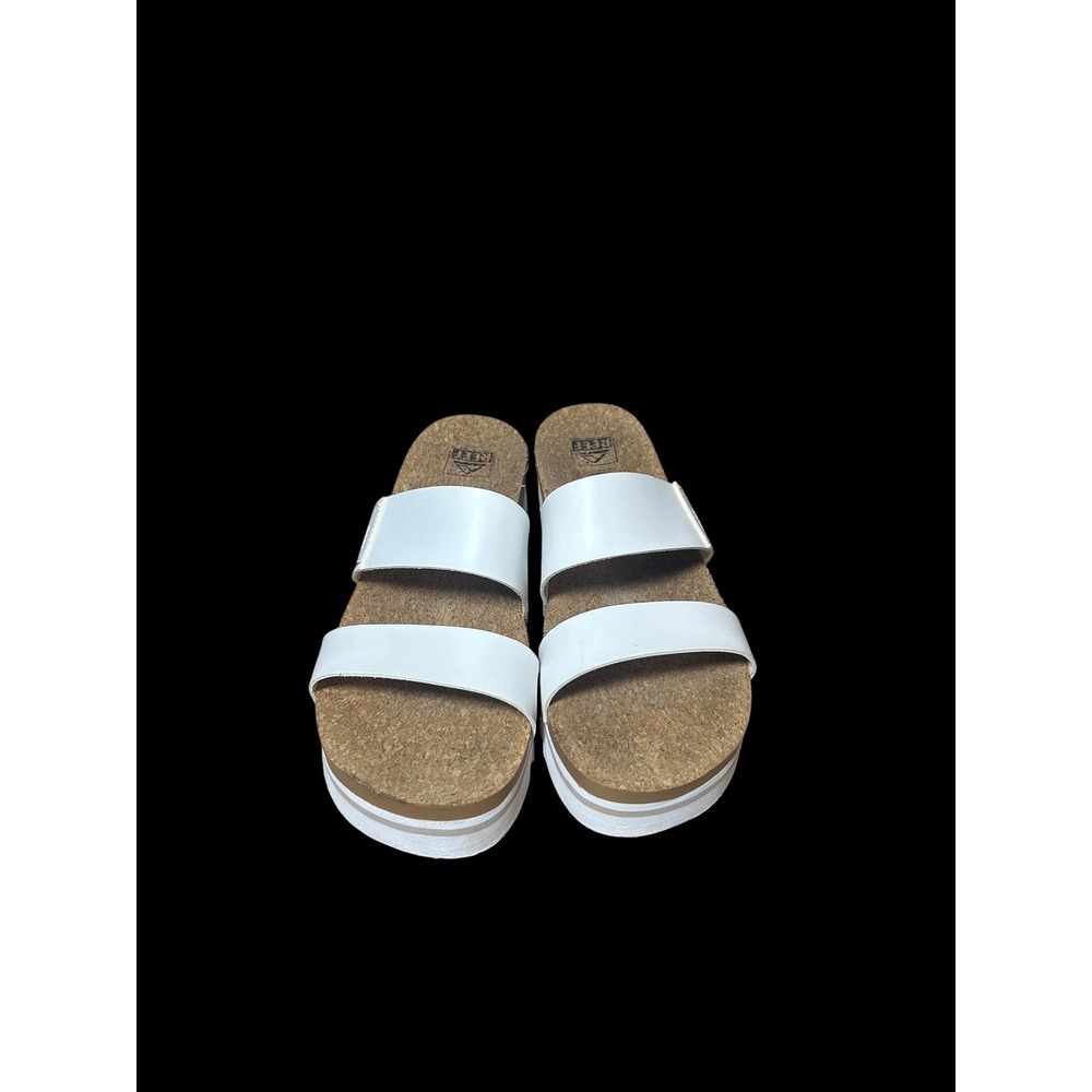 Reef Vista Hi White Platform Sandals Vegan Leather Cork Footbed Slides Size 12